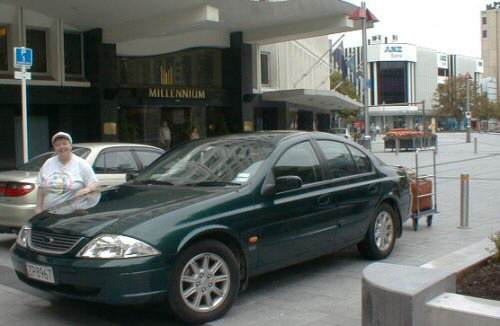 Hire-car outside Heritage Hotel, Christchurch