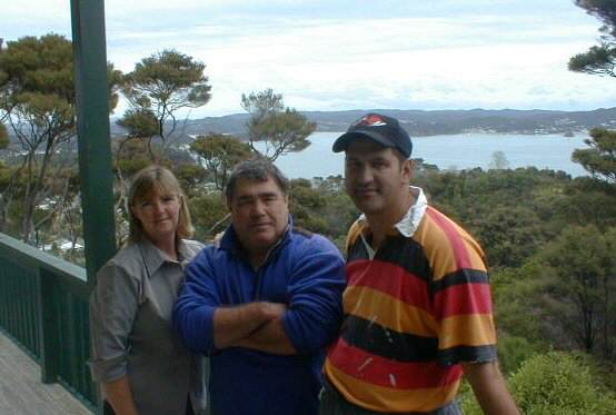 Kay, Kelvin and Colwyn at Pukematu Lodge, Russell
