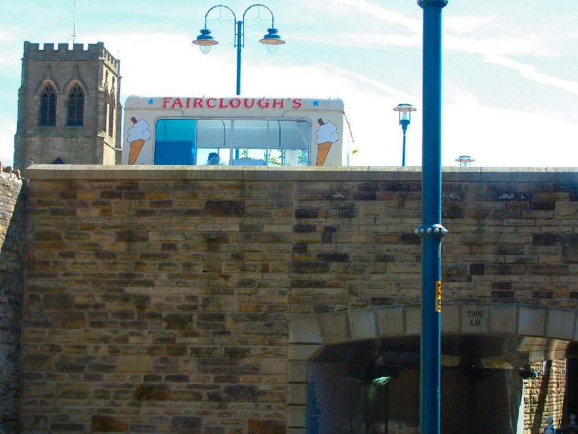 Stalybridge: Bridge, Church & Ice-Cream Van, July 2006
