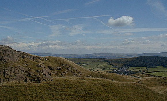 Pendle Hill: View over Sabden, August 2001